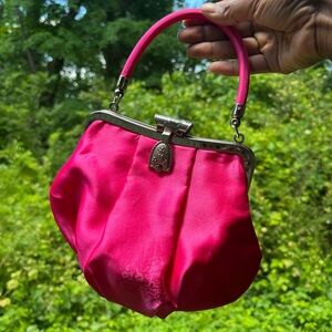 Vintage Pink Handbag with Silver Heart Accents